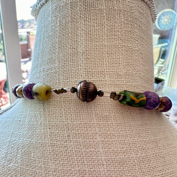 Purple Agate pendant sterling silver necklace African trade brass beads abalone - Picture 10 of 10